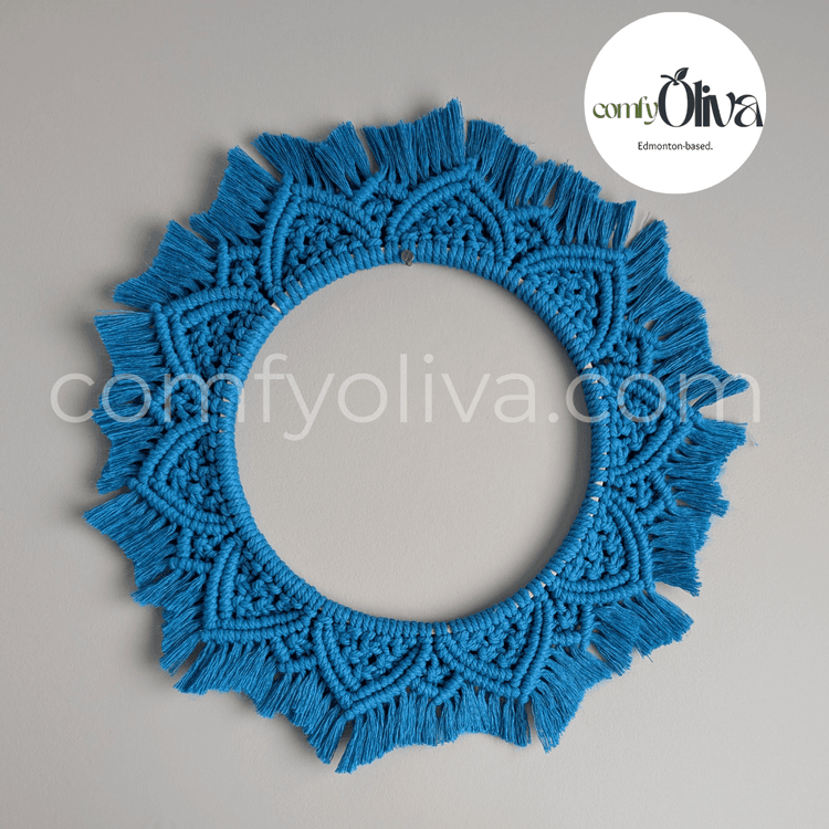 Canadian Macrame Bright Blue Mandala Wall Hanging – Artisan Accent for Alberta Homes