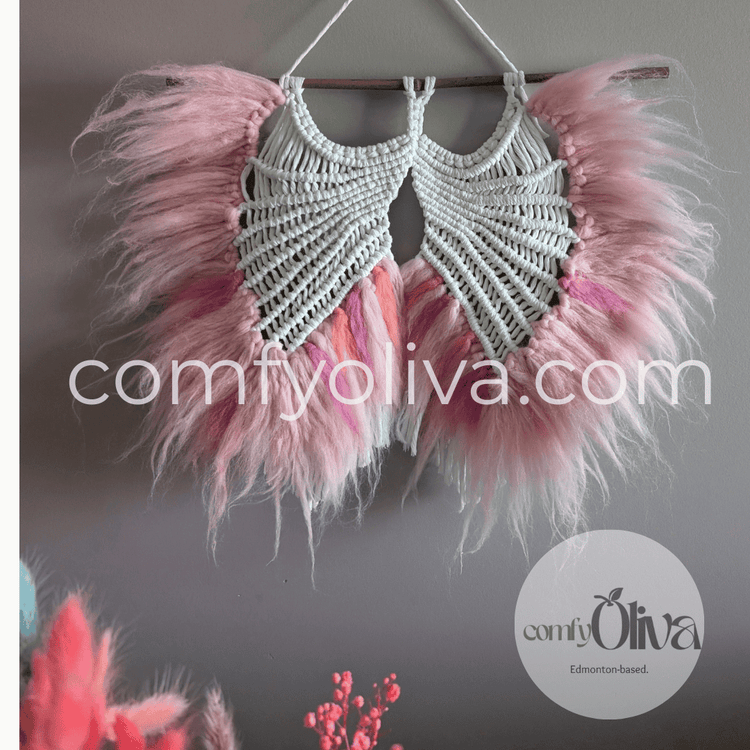Canadian Macrame Wall Art – Eco-Friendly Pink Angel Wings Decor | Alberta