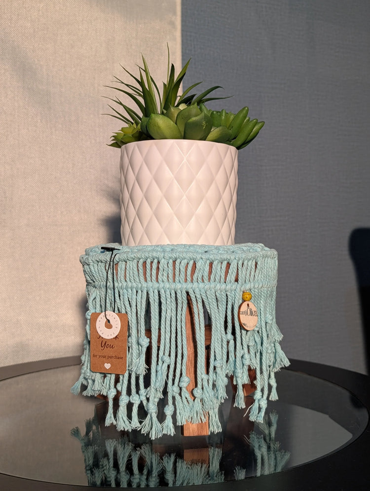 Mint Breeze Macrame Plant Stool – The Ultimate Boho Accent Stool
