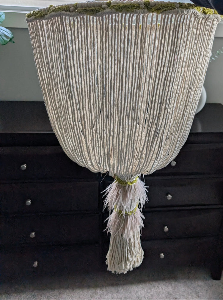 Neutral Classy Macrame Chandellier with dusty pink and green touches