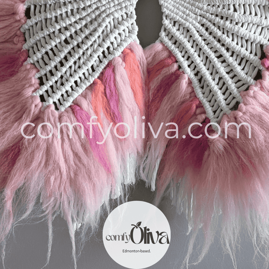 Canadian Macrame Wall Art – Eco-Friendly Pink Angel Wings Decor | Alberta