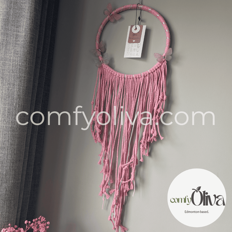 Pink Butterfly Macramé Wall Hanging Boho Decor for Nursery Kids Room