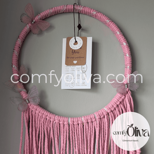 Pink Butterfly Macramé Wall Hanging Boho Decor for Nursery Kids Room