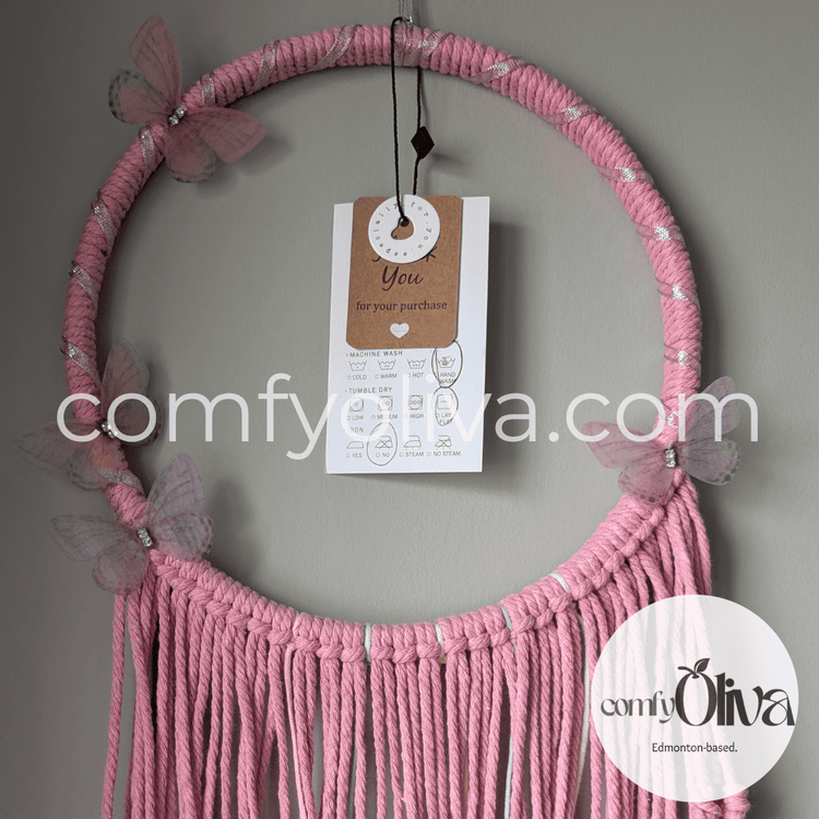 Pink Butterfly Macramé Wall Hanging Boho Decor for Nursery Kids Room