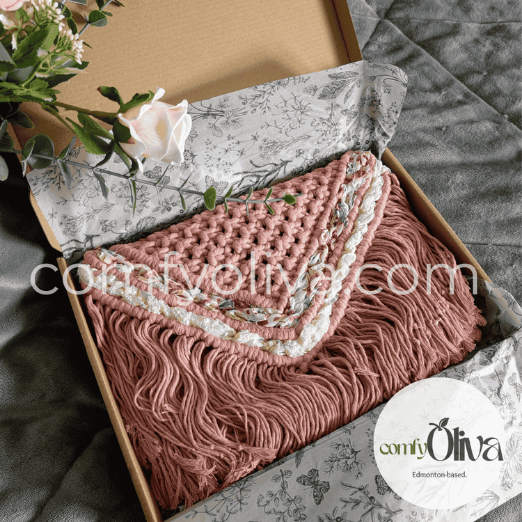 Dusty Pink Macrame Fringe Bag- Artisan Albertan Crossbody Bag