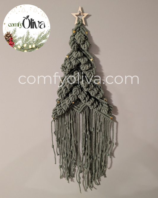 Handmade Canadian Wall Art – Macrame 3D Christmas Tree Wall Hanging – Golden Eucalyptus Green– Golden Eucalyptus Green