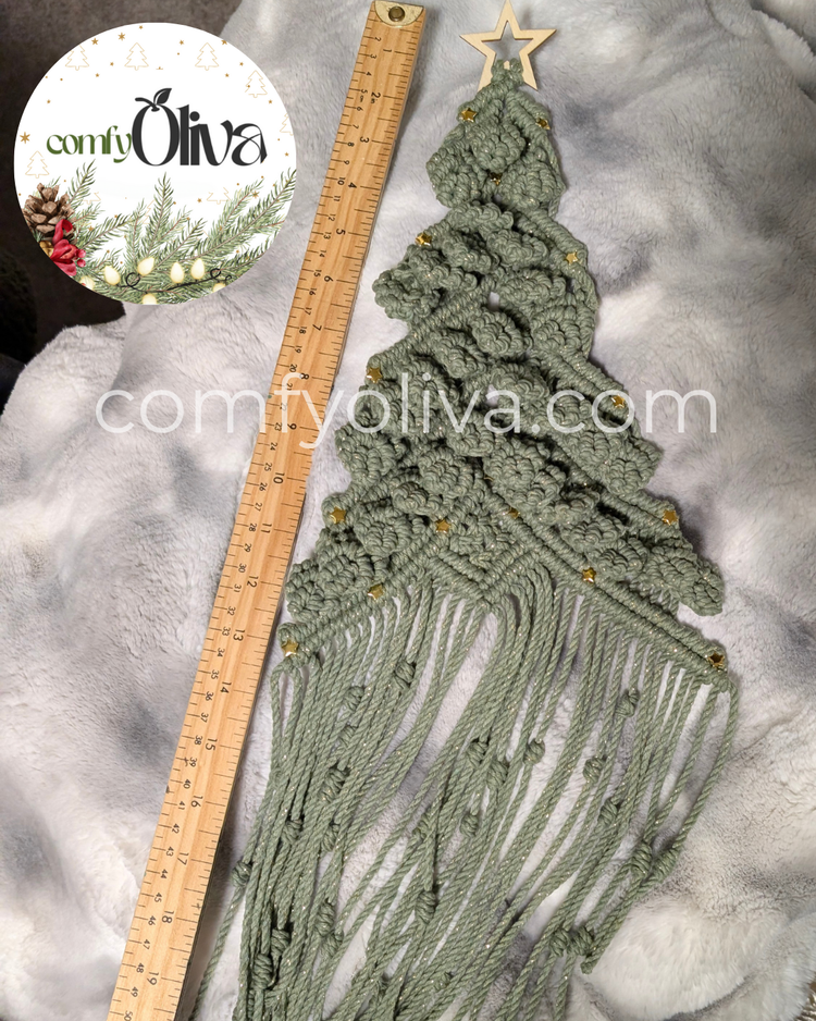 Handmade Canadian Wall Art – Macrame 3D Christmas Tree Wall Hanging – Golden Eucalyptus Green– Golden Eucalyptus Green