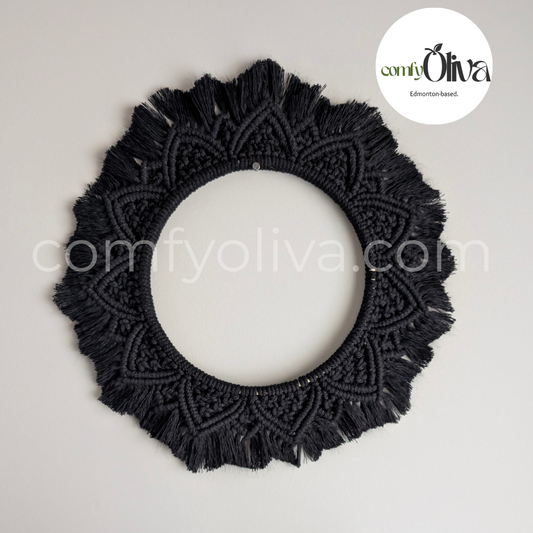 Canadian Macrame Black Mandala Wall Hanging – Artisan Accent for Alberta Homes