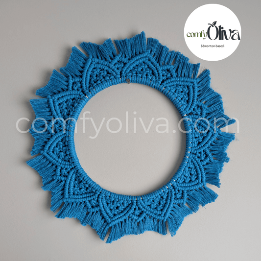 Canadian Macrame Bright Blue Mandala Wall Hanging – Artisan Accent for Alberta Homes
