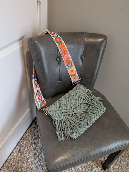 Handcrafted Macramé Fringe Crossbody Bag – Sage Green