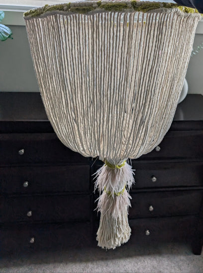 Neutral Classy Macrame Chandellier with dusty pink and green touches