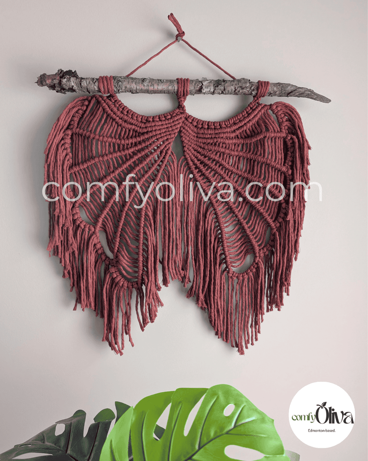 Canadian Wall Art – Terracotta Macramé Angel Wings – Handcrafted Wall Hanging